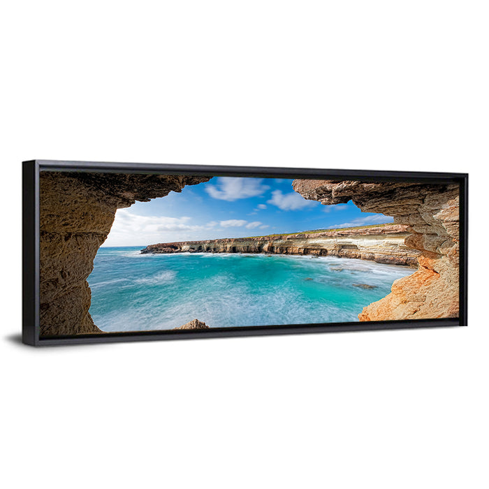 Cape Greko Sea Cave View Wall Art as a framed canvas