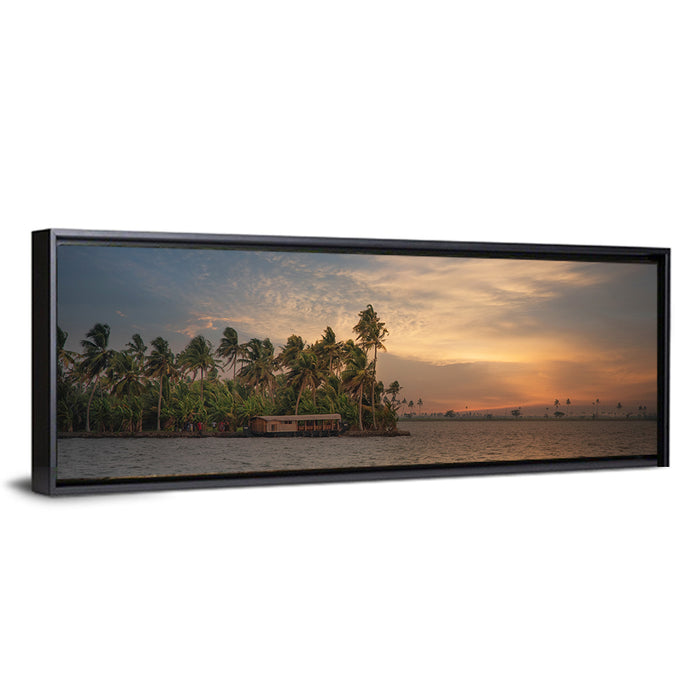 Vembanad Lake Sunset Wall Art as a framed canvas