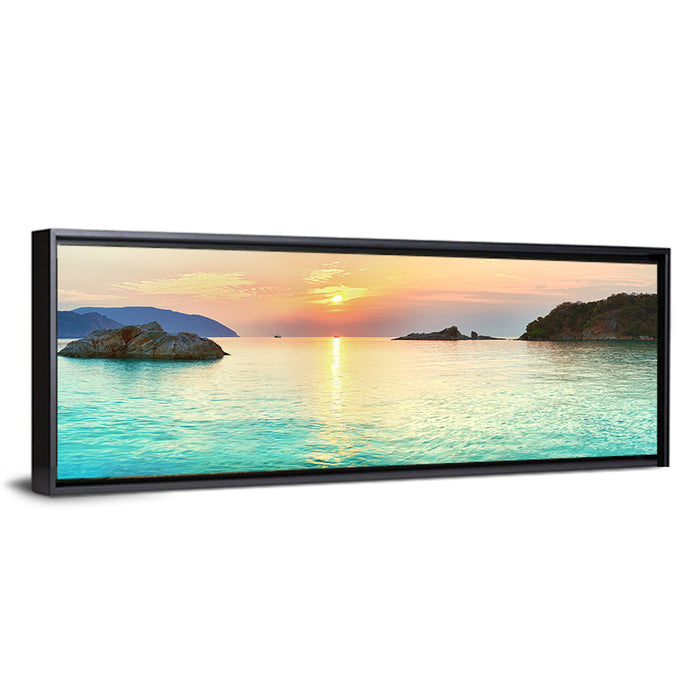 Con Dao Sunrise Over Turquoise Sea Wall Art as a framed canvas