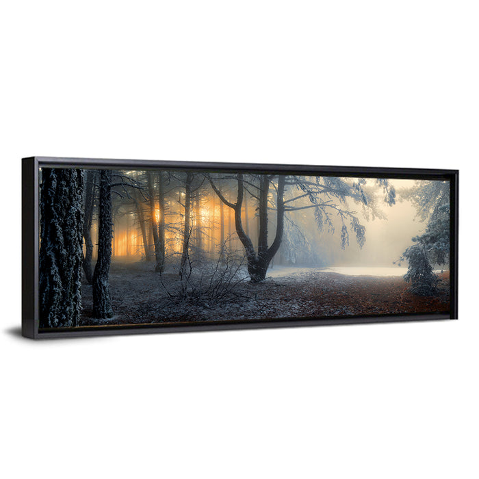 Frosted Forest Morning Light Wall Art as a framed canvas