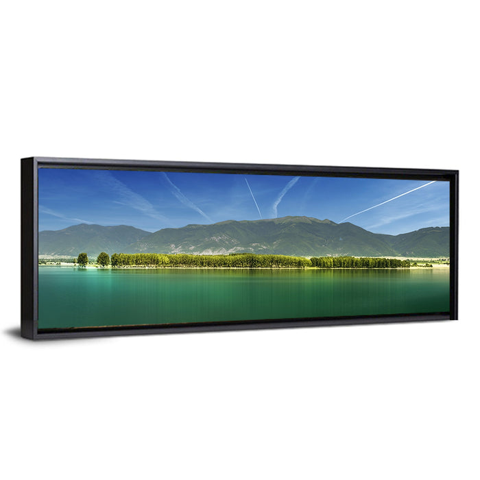Koprinka Dam Reflections Wall Art as a framed canvas
