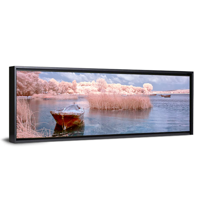 Golyazi Lake Boat Wall Art as a framed canvas