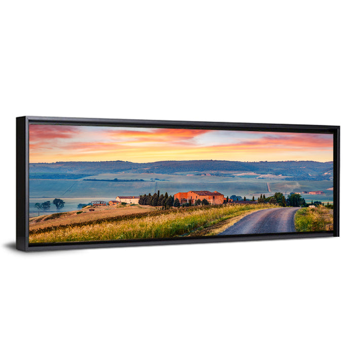 Tuscan Country Road Wall Art as a framed canvas