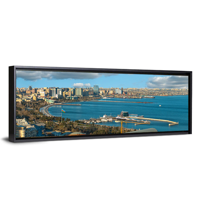 Baku Waterfront Skyline Wall Art as a framed canvas