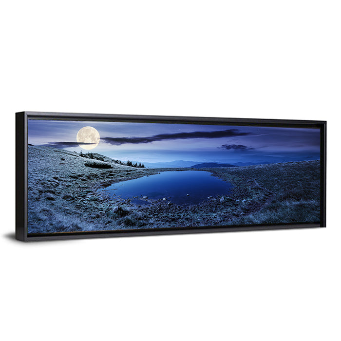 Mountain Lake at Night Wall Art as a framed canvas