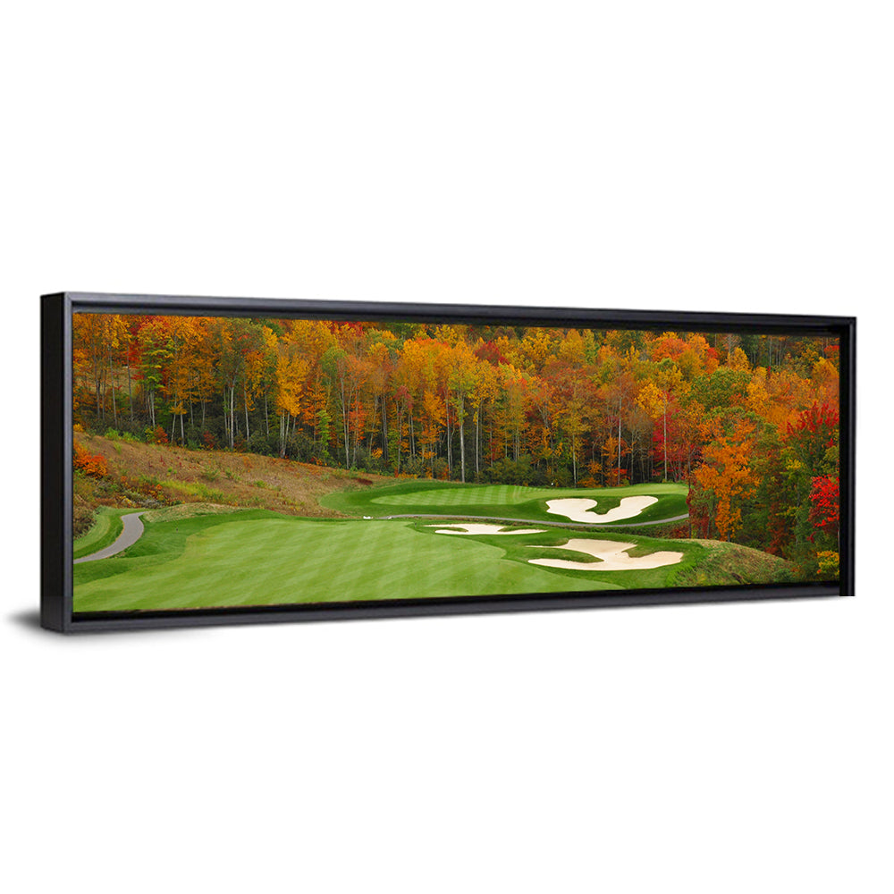 North Carolina Autumn Golf Course Wall Art, framed canvas, panoramic