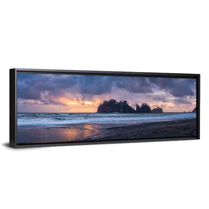 Rialto Beach Sea Stacks at Sunset Wall Art as a framed canvas