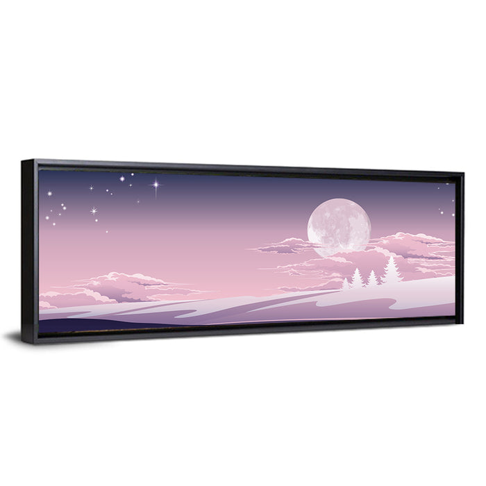 Lavender Moon Winter Landscape Wall Art as a framed canvas