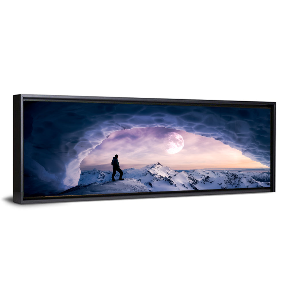 Moonlit Ice Cave Hiker Wall Art