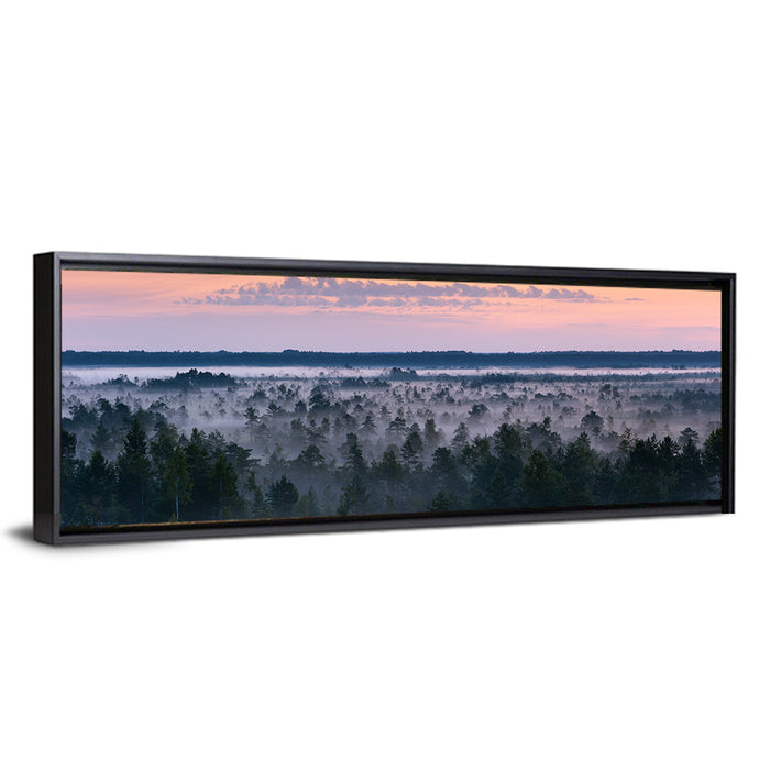Estonian Misty Pine Landscape Wall Art as a framed canvas