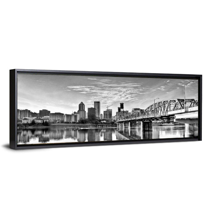 Portland Hawthorne Bridge Skyline Wall Art as a framed canvas