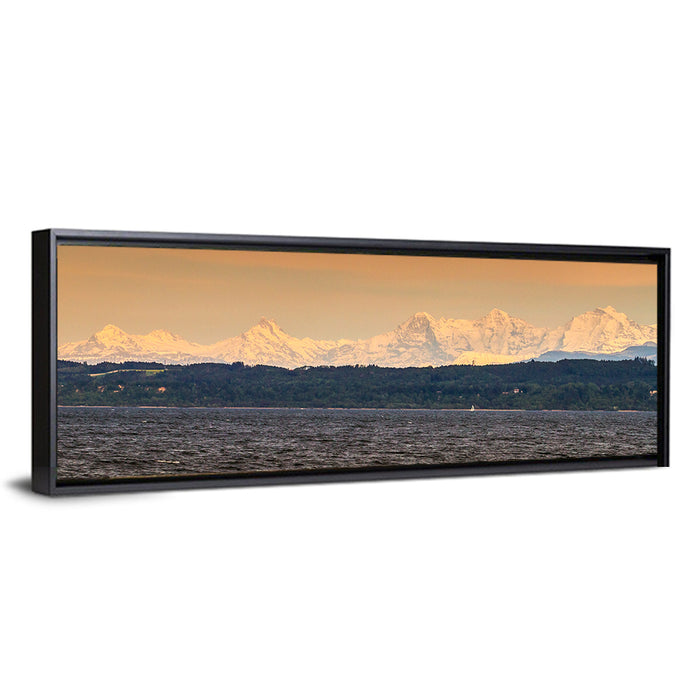 Lake Neuchatel Golden Hour Wall Art as a framed canvas