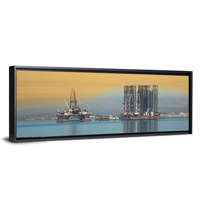 Baku Oil Rigs at Dusk Wall Art as a framed canvas