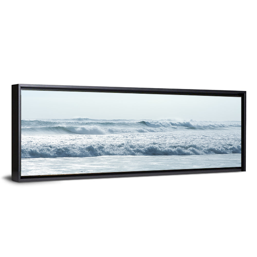 Misty Horizon Ocean Waves Wall Art, framed canvas, panoramic