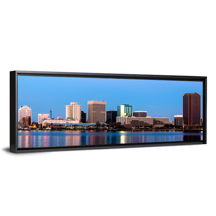 Norfolk Skyline at Twilight Wall Art as a framed canvas