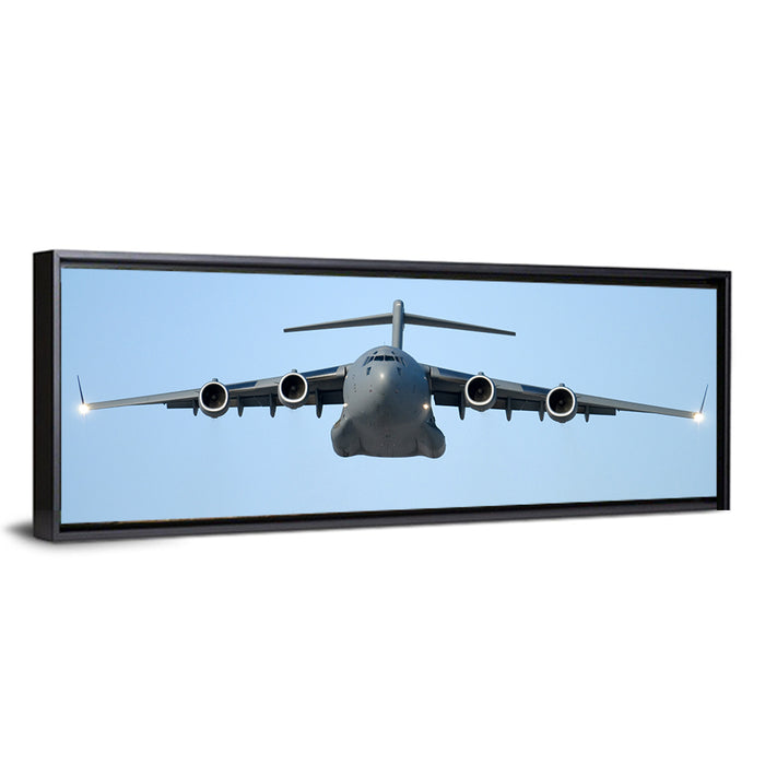 C-130 Head-on Transport Aircraft Wall Art as a framed canvas