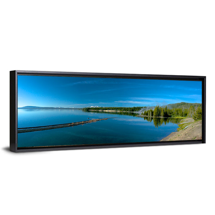 Yellowstone Lake Shore Wall Art as a framed canvas