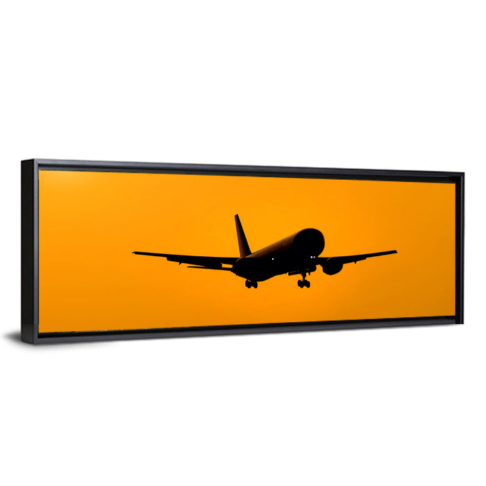 Golden Hour Airliner Silhouette Wall Art as a framed canvas