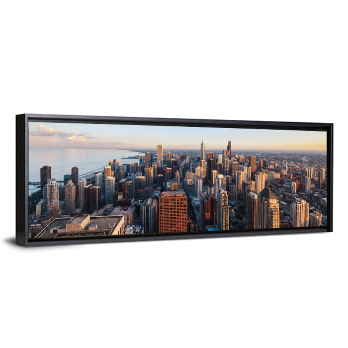 Chicago Skyline at Golden Hour Wall Art as a framed canvas