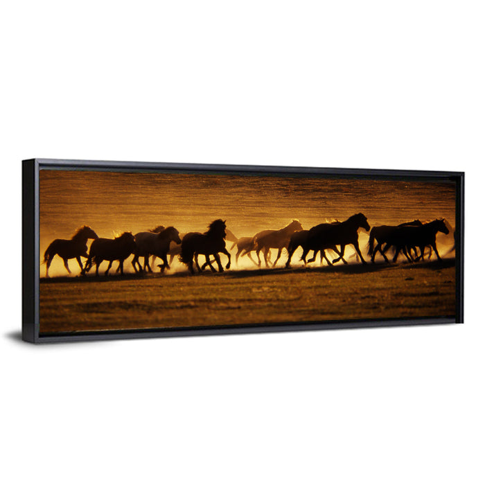 Running Wild Horses at Sunset Wall Art as a framed canvas
