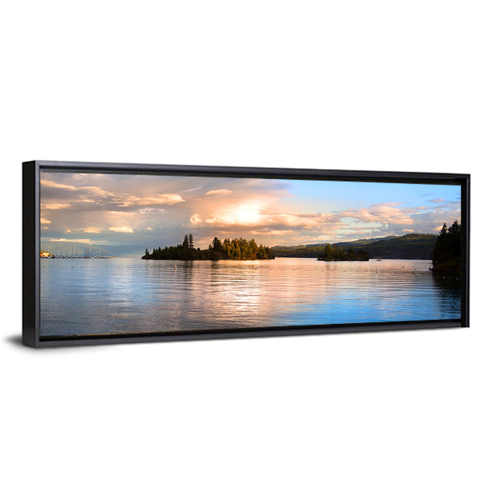Flathead Lake Golden Hour Wall Art as a framed canvas