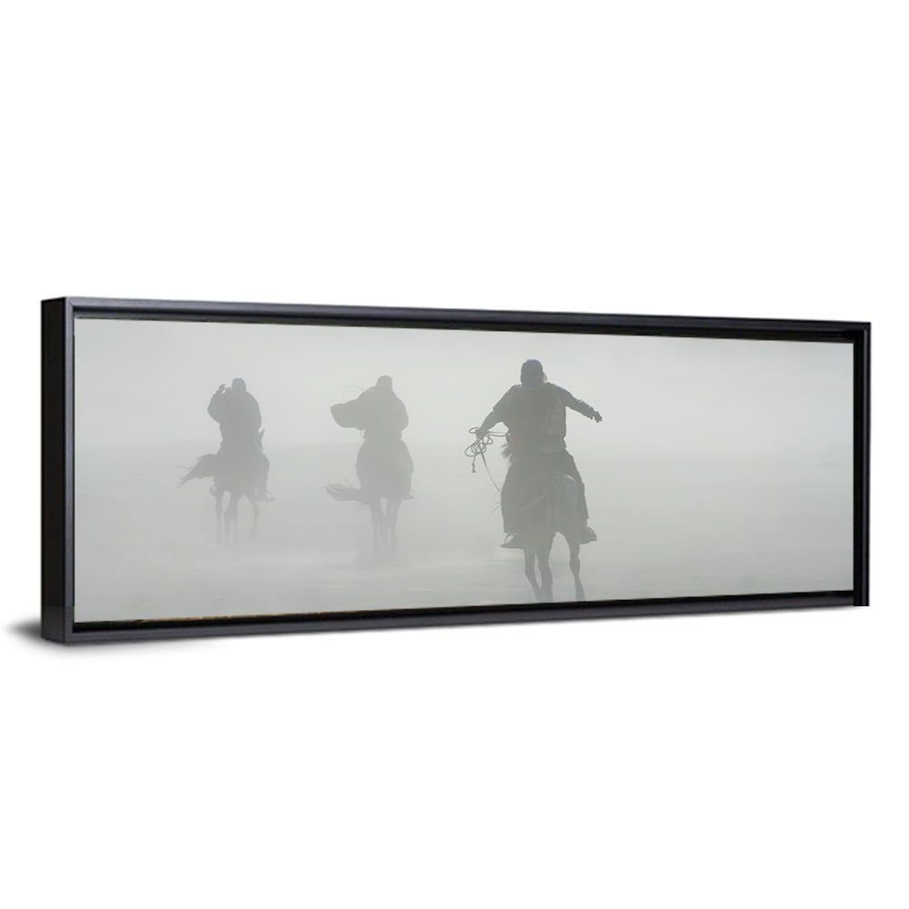 Silhouetted Horse Riders in Mist Wall Art