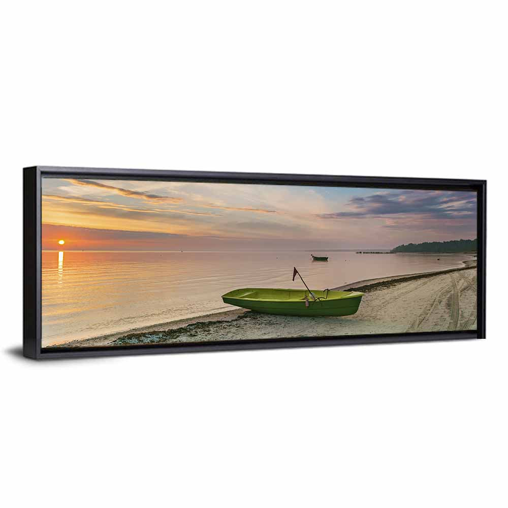 Green Rowboat at Sunrise Wall Art