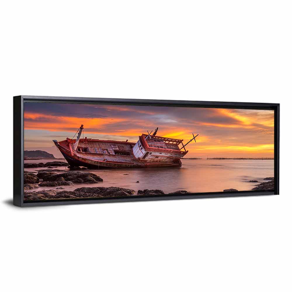 Shipwreck at Sunset Wall Art