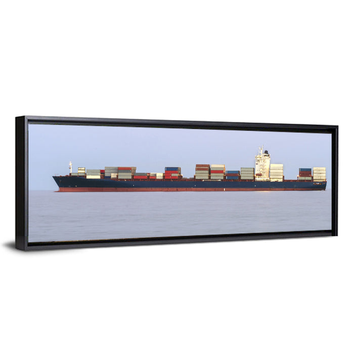 Container Ship on the Ocean Wall Art as a framed canvas
