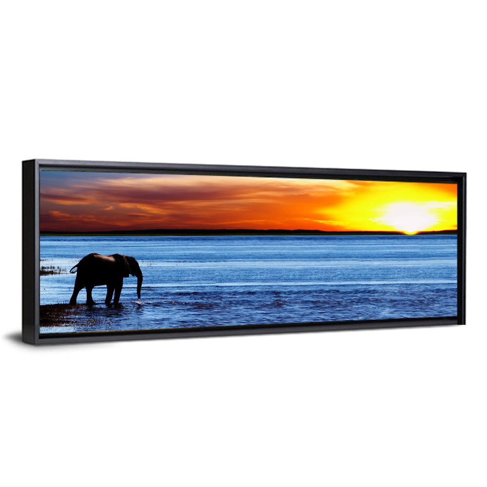 Elephant Silhouette at Beach Sunset Wall Art