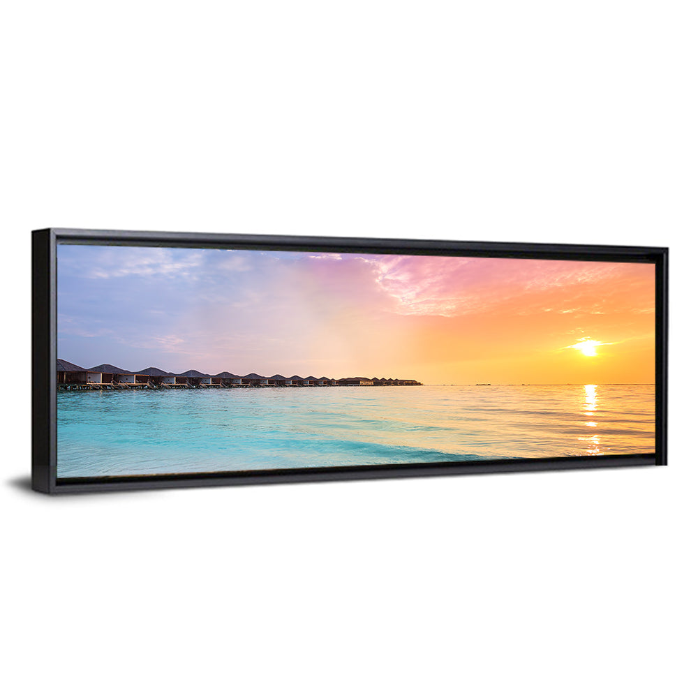 Overwater Bungalows at Sunset Wall Art