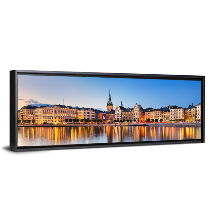 Gamla Stan Night Reflections Wall Art as a framed canvas