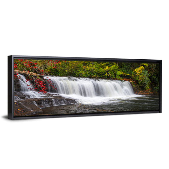 Blue Ridge Autumn Waterfall Wall Art as a framed canvas