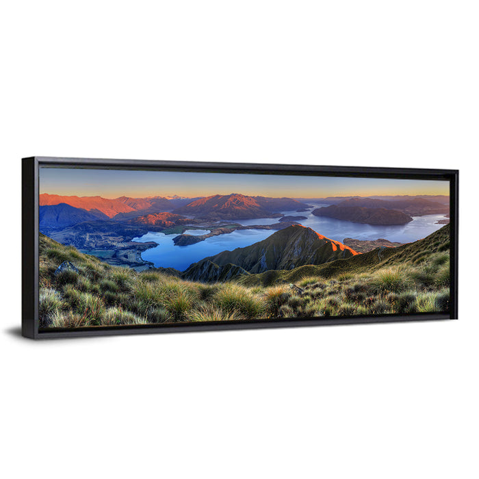 Wanaka Golden Hour Over Roys Peak Wall Art as a framed canvas