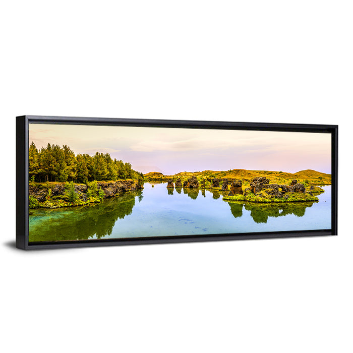 Lake Myvatn Reflections Wall Art as a framed canvas