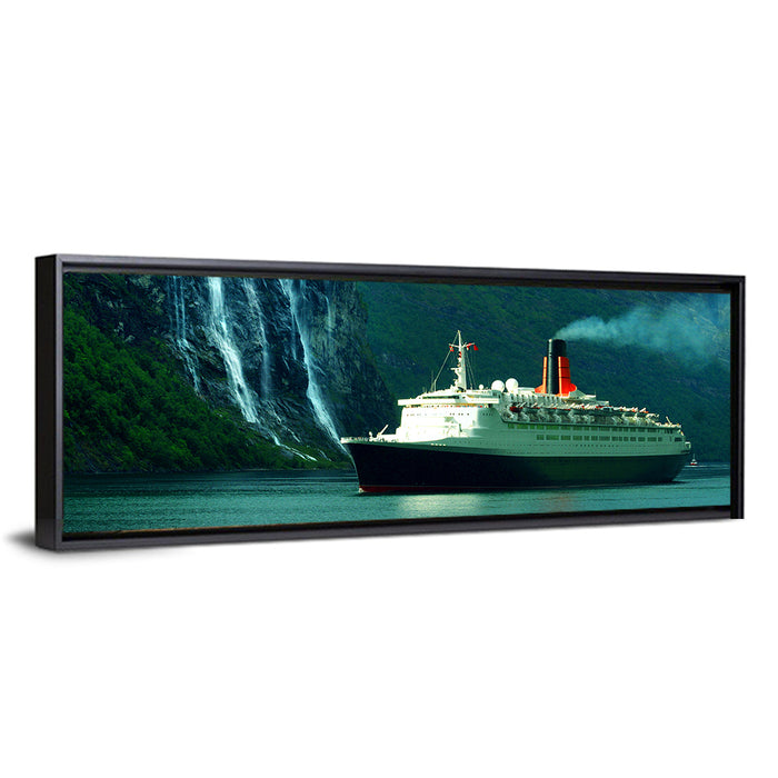 Cruise Ship at Geiranger Fjord Wall Art as a framed canvas