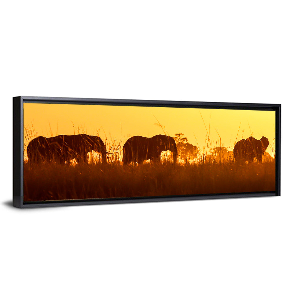 Golden Sunset Elephant Herd Wall Art