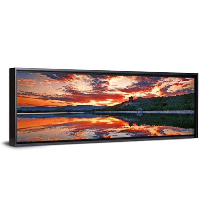 Kunming Lake Sunset, Summer Palace Wall Art as a framed canvas
