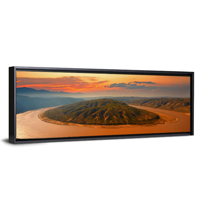 Yellow River Qianshan Bend Wall Art as a framed canvas