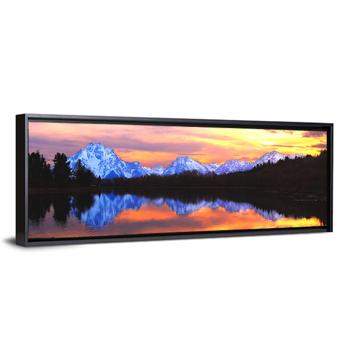 Grand Teton Sunset Reflection Wall Art as a framed canvas