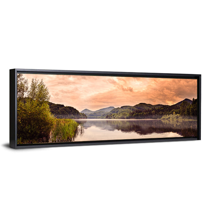 Cloudy Lake at Golden Hour Wall Art as a framed canvas