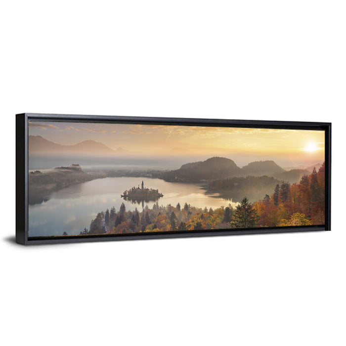 Autumn Morning at Lake Bled Wall Art as a framed canvas