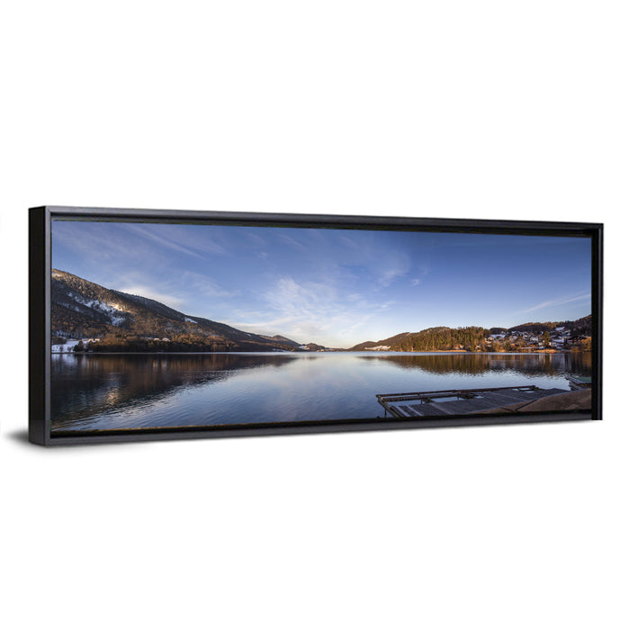 Fuschlsee Dock at Golden Hour Wall Art as a framed canvas