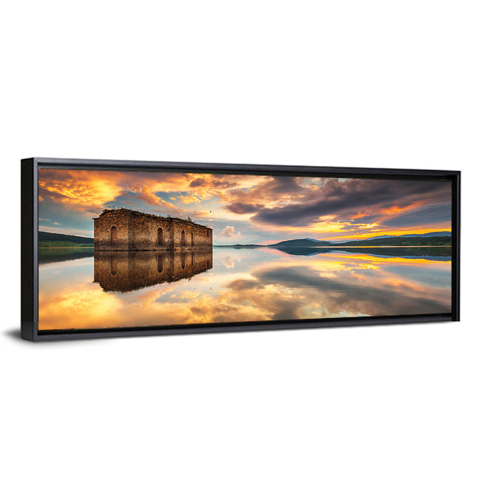 Sunken Church at Zhrebchevo Dam Wall Art as a framed canvas