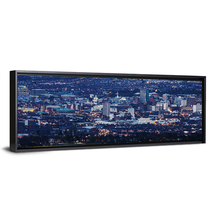 Belfast Blue Hour Skyline Wall Art as a framed canvas