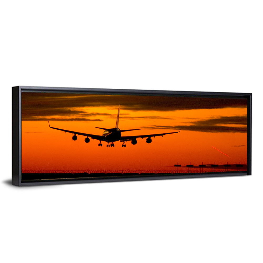 Plane Landing at Sunset Wall Art