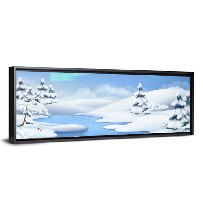 Christmas Pines Winter Landscape Wall Art as a framed canvas