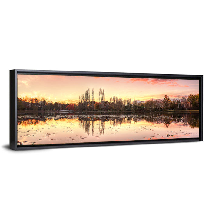 Lake Burley Griffin Sunset Reflection Wall Art as a framed canvas