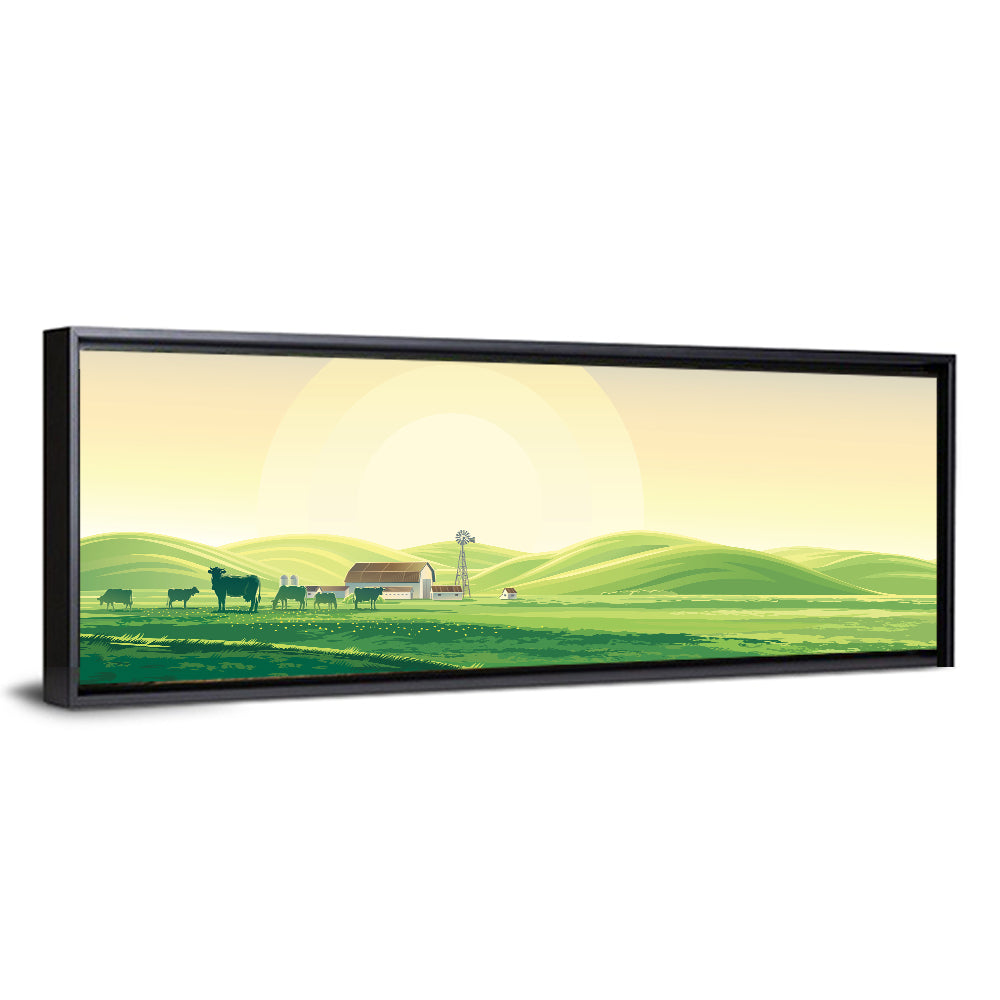 Pastoral Farm Landscape Illustration Wall Art
