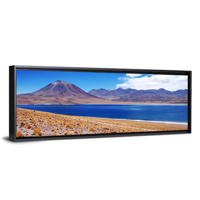 Miscanti Lagoon and Miñiques Volcano Wall Art as a framed canvas